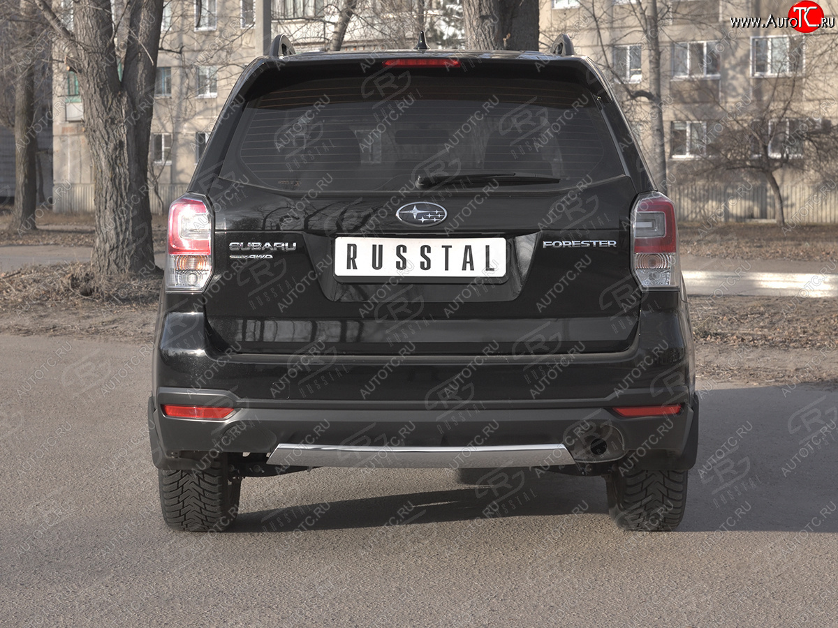 11 599 р. Защита заднего бампера (Ø75х42 мм, нержавейка) Russtal Subaru Forester SJ рестайлинг (2016-2019)  с доставкой в г. Майкоп