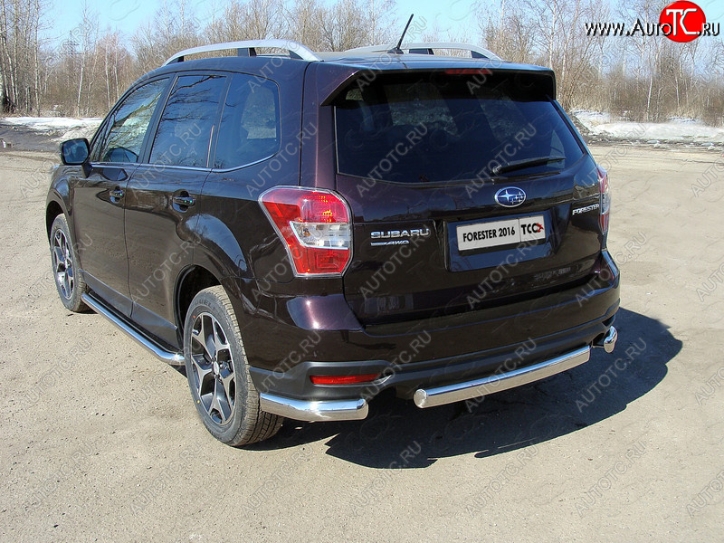 20 699 р. Защита заднего бампера (уголки овальные) ТСС 75х42 мм Subaru Forester SJ рестайлинг (2016-2019) (короткие, под брызговики)  с доставкой в г. Майкоп
