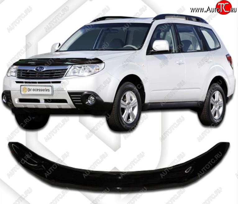 2 199 р. Дефлектор капота CA-Plastic Subaru Forester SH (2008-2013) (Classic черный, Без надписи)  с доставкой в г. Майкоп