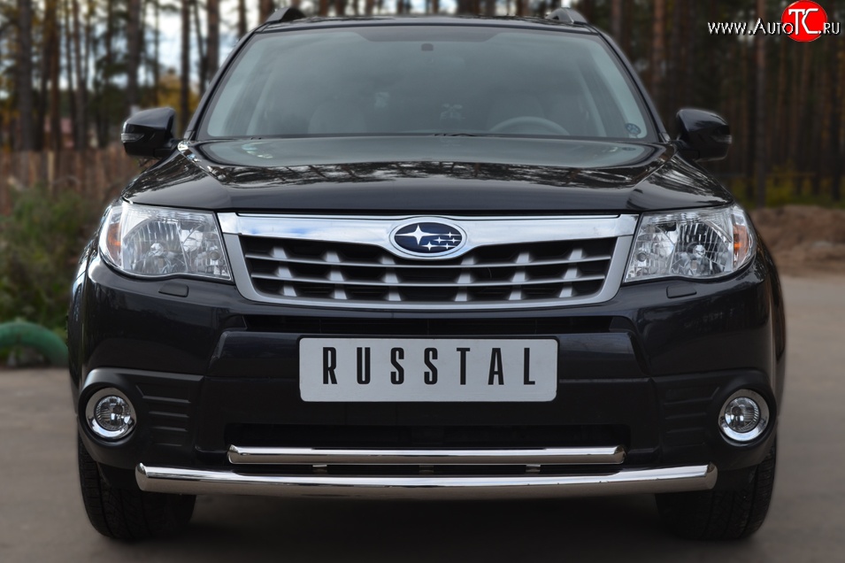 18 399 р. Защита переднего бампера (2 трубыØ63 и 42 мм, нержавейка) SLITKOFF Subaru Forester SH (2008-2013)  с доставкой в г. Майкоп