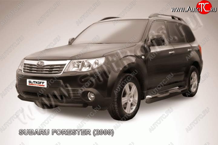 7 599 р. Защита переднего бампер Slitkoff Subaru Forester SH (2008-2013) (Цвет: серебристый)  с доставкой в г. Майкоп