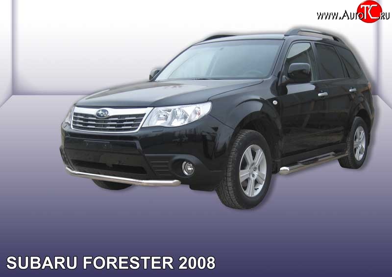 10 899 р. Одинарная защита переднего бампера из трубы диаметром 57 мм Slitkoff Subaru Forester SH (2008-2013) (Цвет: нержавеющая полированная сталь)  с доставкой в г. Майкоп