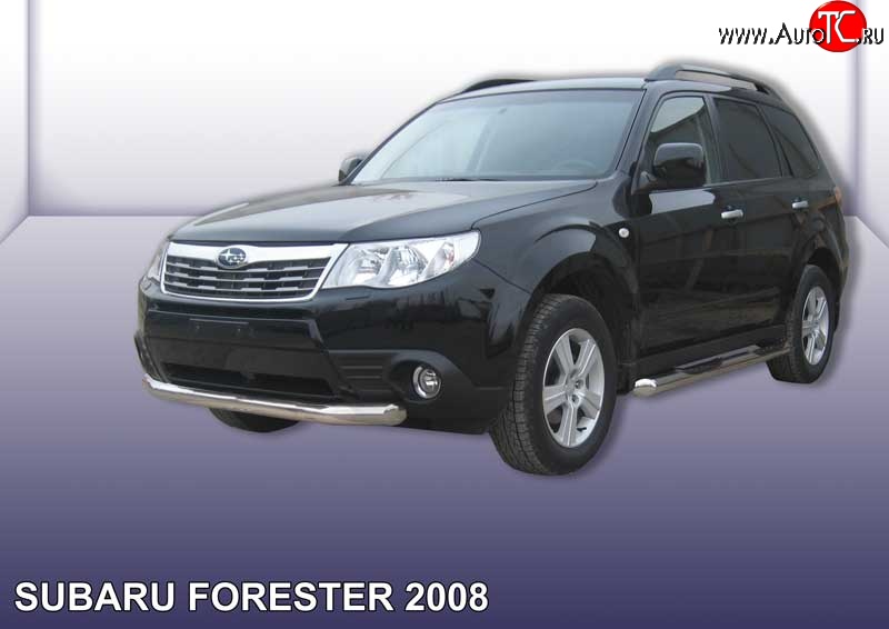 13 499 р. Одинарная защита переднего бампера диаметром 76 мм Slitkoff Subaru Forester SH (2008-2013) (Цвет: нержавеющая полированная сталь)  с доставкой в г. Майкоп