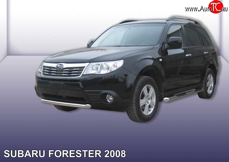 6 549 р. Защита переднего бампера из короткой трубы диаметром 57 мм Slitkoff  Subaru Forester  SH (2008-2013) (Цвет: нержавеющая полированная сталь)  с доставкой в г. Майкоп