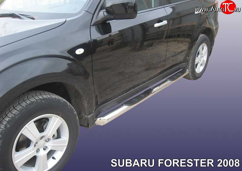 17 699 р. Защита порогов из трубы d76 мм с пластиковыми вставками для ног Slitkoff Subaru Forester SH (2008-2013) (Цвет: нержавеющая полированная сталь)  с доставкой в г. Майкоп