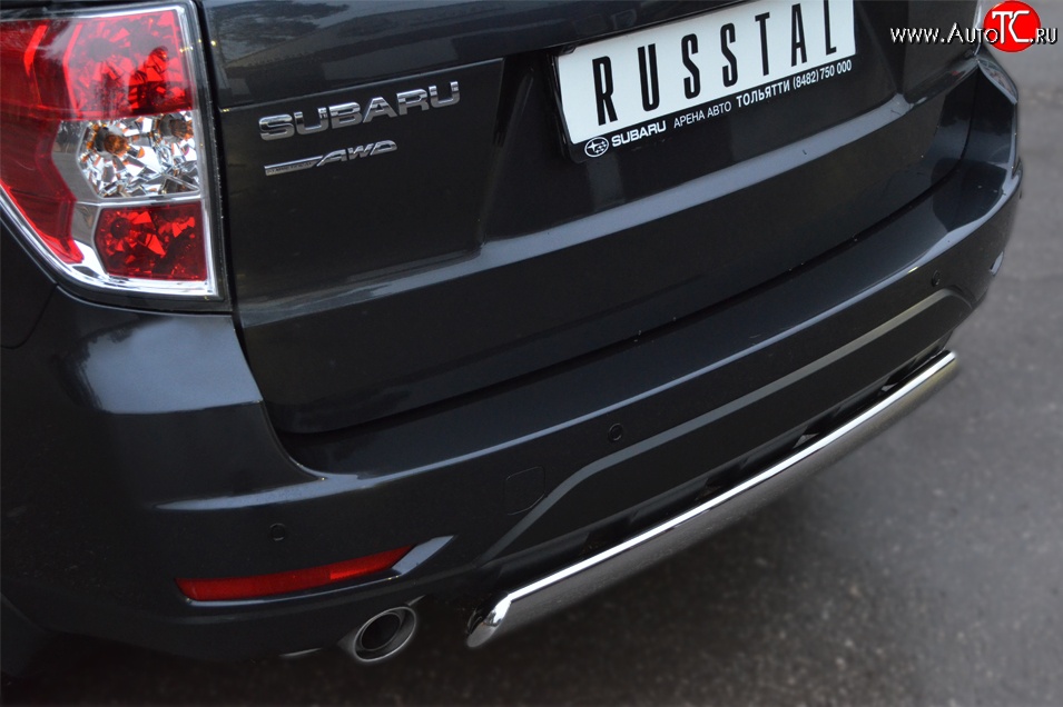 12 949 р. Защита заднего бампера (Ø75x42 мм, нержавейка) Russtal Subaru Forester SH (2008-2013)  с доставкой в г. Майкоп