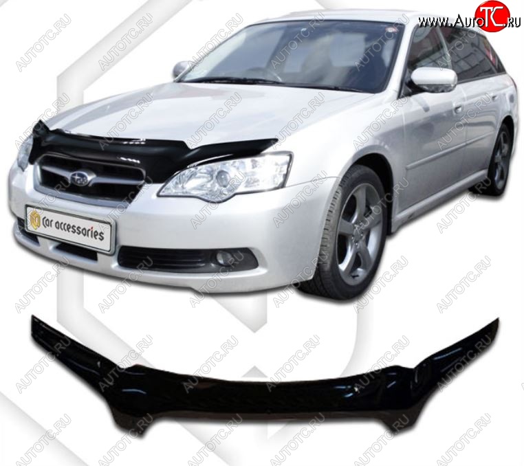 2 159 р. Дефлектор капота CA-Plastic  Subaru Legacy ( BL/B13,  BL,B13) (2003-2009) дорестайлинг седан, рестайлинг седан (Classic черный, Без надписи)  с доставкой в г. Майкоп