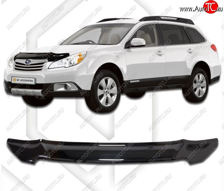 1 999 р. Дефлектор капота CA-Plastic  Subaru Outback ( BR/B14,  BR,) (2009-2015) дорестайлинг универсал, B14)  рестайлинг универсал (Classic черный, Без надписи)  с доставкой в г. Майкоп
