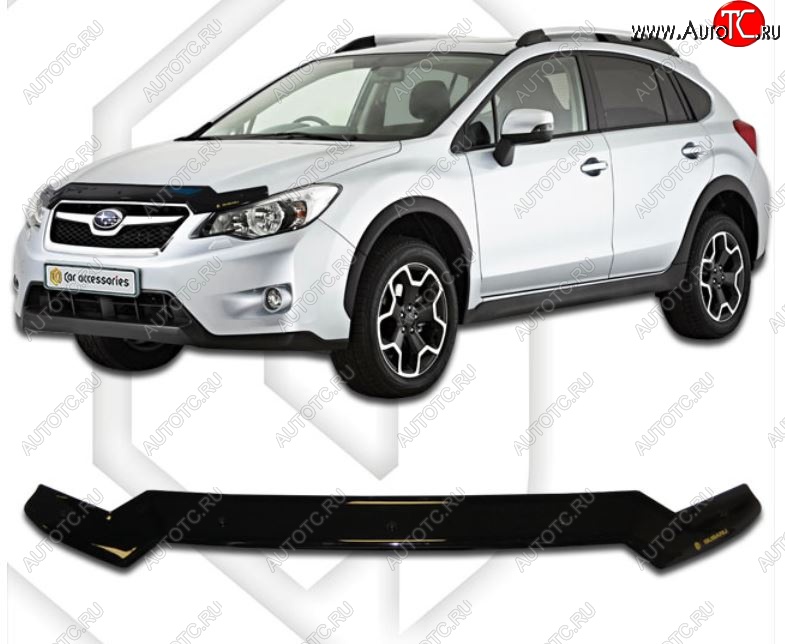 2 699 р. Дефлектор капота CA-Plastic Subaru XV GP/G33 дорестайлинг (2012-2016) (Classic черный, Без надписи)  с доставкой в г. Майкоп