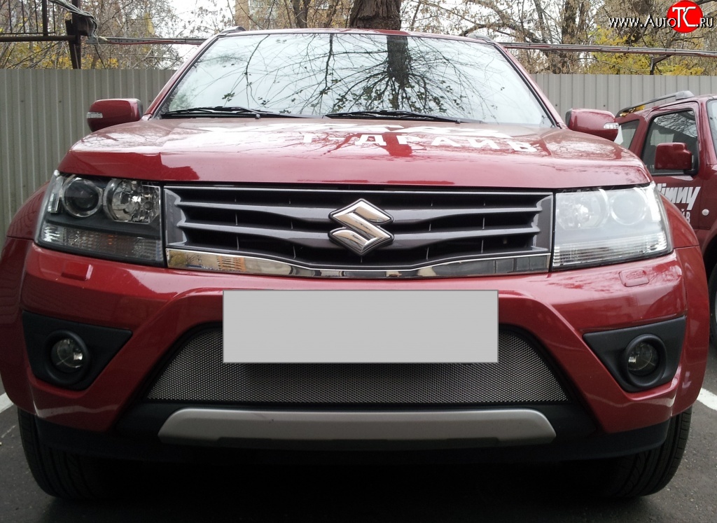 1 539 р. Сетка на бампер Russtal (хром) Suzuki Grand Vitara JT 3 двери 2-ой рестайлинг (2012-2016)  с доставкой в г. Майкоп