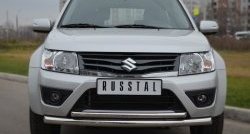 17 999 р. Защита переднего бампера (2 трубыØ63 и 42 мм, нержавейка) SLITKOFF  Suzuki Grand Vitara  JT (2012-2016) 3 двери 2-ой рестайлинг  с доставкой в г. Майкоп. Увеличить фотографию 2