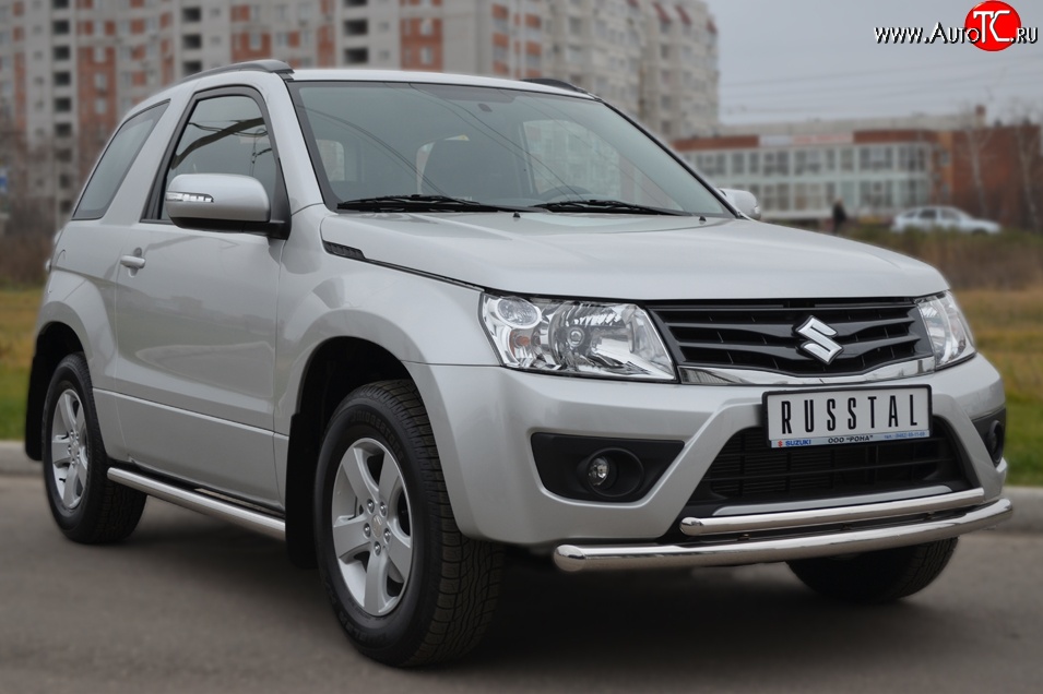 17 999 р. Защита переднего бампера (2 трубыØ63 и 42 мм, нержавейка) SLITKOFF  Suzuki Grand Vitara  JT (2012-2016) 3 двери 2-ой рестайлинг  с доставкой в г. Майкоп