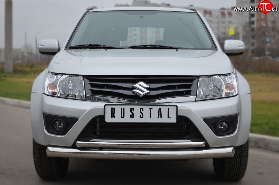 18 999 р. Защита переднего бампера (2 трубыØ76 и 42 мм, нержавейка) SLITKOFF  Suzuki Grand Vitara  JT (2012-2016) 3 двери 2-ой рестайлинг  с доставкой в г. Майкоп
