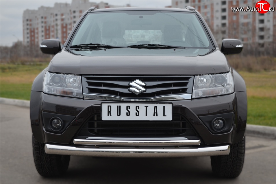 18 399 р. Защита переднего бампера (2 трубыØ76 и 42 мм, нержавейка) SLITKOFF Suzuki Grand Vitara JT 5 дверей 2-ой рестайлинг (2012-2016)  с доставкой в г. Майкоп