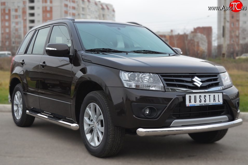 15 999 р. Одинарная защита переднего бампера диаметром 76 мм (5 дв.) SLITKOFF Suzuki Grand Vitara JT 5 дверей 2-ой рестайлинг (2012-2016)  с доставкой в г. Майкоп