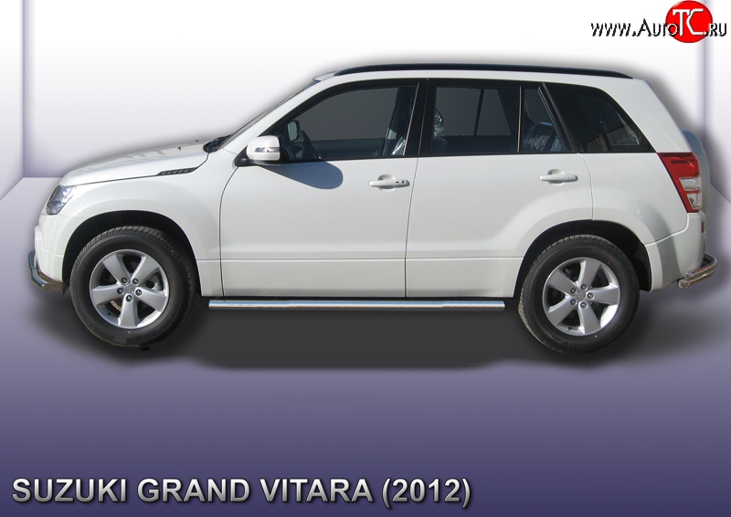 13 999 р. Защита порогов из круглой трубы диаметром 57 мм Slitkoff Suzuki Grand Vitara JT 5 дверей 2-ой рестайлинг (2012-2016) (Цвет: нержавеющая полированная сталь)  с доставкой в г. Майкоп