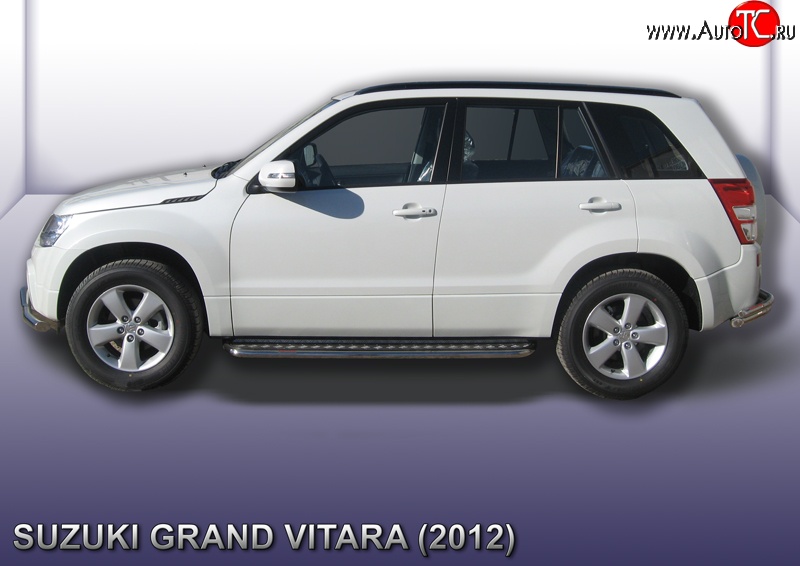 15 349 р. Широкая защита порогов из трубы диаметром 42 мм Slitkoff  Suzuki Grand Vitara  JT 5 дверей (2012-2016) 2-ой рестайлинг (Цвет: нержавеющая полированная сталь)  с доставкой в г. Майкоп