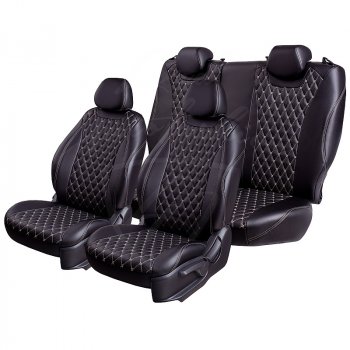 8 699 р. Чехлы для сидений Lord Autofashion Байрон (экокожа) Suzuki Vitara LY дорестайлинг (2015-2019) (Черный, вставка черная, строчка бежевая)  с доставкой в г. Майкоп. Увеличить фотографию 6