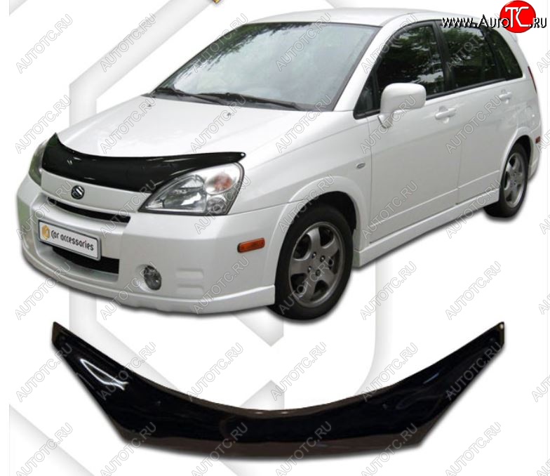 3 079 р. Дефлектор капота CA-Plastic Suzuki Aerio RA21S, RC51S cедан рестайлинг (2003-2007) (Classic черный, Без надписи)  с доставкой в г. Майкоп
