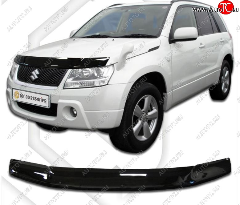1 999 р. Дефлектор капота (TD54W TD94W) CA-Plastiс  Suzuki Grand Vitara  JT 5 дверей (2005-2012) дорестайлинг, 1-ый рестайлинг (серия Classic черный, Без надписи)  с доставкой в г. Майкоп