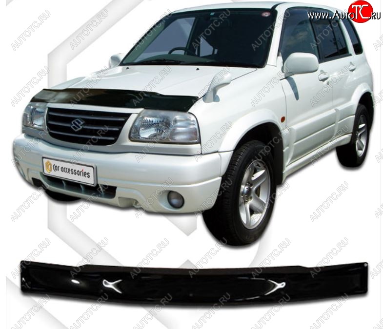 1 999 р. Дефлектор капота 	(3TD62, FTD32, FTD82, FTD83, TL52) CA-Plastiс  Suzuki Grand Vitara ( FTB03 3 двери,  3TD62, TL52 5 дверей) (1997-2005) (Classic черный, Без надписи)  с доставкой в г. Майкоп