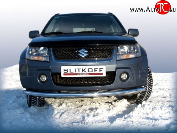 9 999 р. Одинарная защита переднего бампера из трубы диаметром 57 мм Slitkoff Suzuki Grand Vitara JT 5 дверей дорестайлинг (2005-2008) (Цвет: нержавеющая полированная сталь)  с доставкой в г. Майкоп