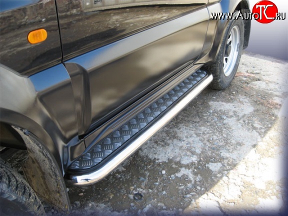 15 849 р. Широкая защита порогов из трубы диаметром 42 мм Slitkoff Suzuki Jimny JB23/JB43 дорестайлинг (1998-2001) (Цвет: нержавеющая полированная сталь)  с доставкой в г. Майкоп