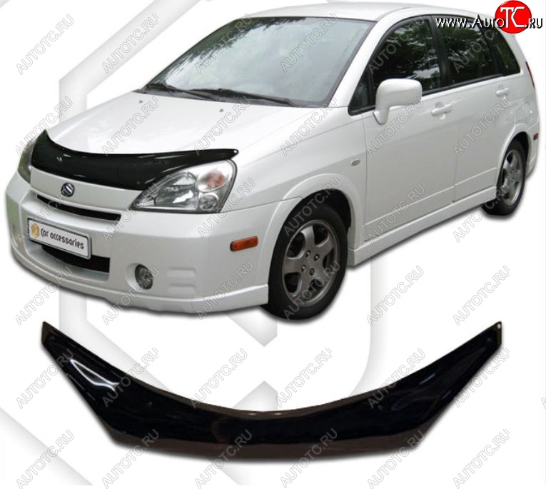 2 159 р. Дефлектор капота CA-Plastic Suzuki Liana седан (2001-2008) (Classic черный, Без надписи)  с доставкой в г. Майкоп