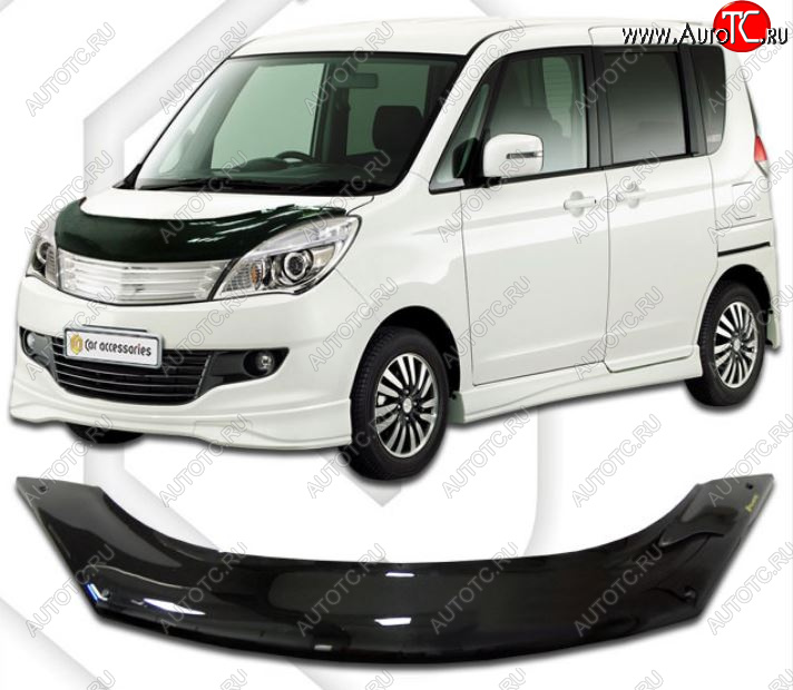 2 199 р. Дефлектор капота CA-Plastic Suzuki Solio рестайлинг (2013-2015) (Classic черный, Без надписи)  с доставкой в г. Майкоп
