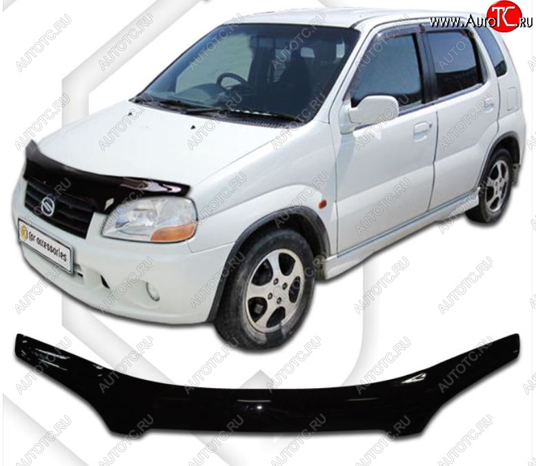 1 999 р. Дефлектор капота CA-Plastic  Suzuki Swift  HT51S (2000-2003) дорестайлинг, хэтчбэк 5 дв. (Classic черный, Без надписи)  с доставкой в г. Майкоп