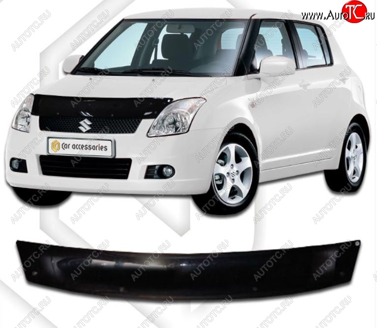 1 899 р. Дефлектор капота CA-Plastic Suzuki Swift ZC дорестайлинг, хэтчбэк 5 дв. (2003-2008) (Classic черный, Без надписи)  с доставкой в г. Майкоп