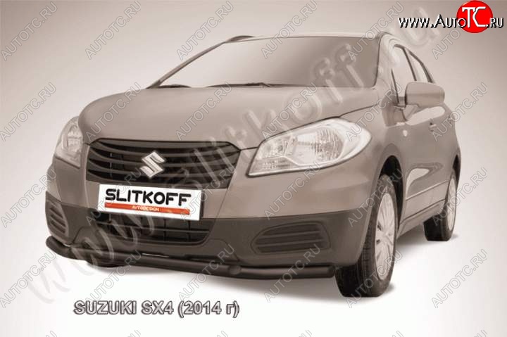 9 649 р. Защита переднего бампер Slitkoff  Suzuki SX4  JYB, JYA (2013-2016) хэтчбэк дорестайлинг (Цвет: серебристый)  с доставкой в г. Майкоп