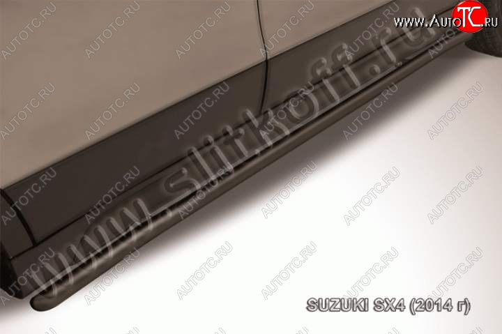 8 999 р. Защита порогов Slitkoff  Suzuki SX4  JYB, JYA (2013-2016) хэтчбэк дорестайлинг (Цвет: серебристый)  с доставкой в г. Майкоп