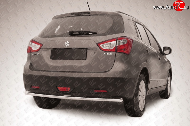 7 949 р. Одинарная защита заднего бампера из трубы диаметром 42 мм Slitkoff Suzuki SX4 JYB, JYA хэтчбэк дорестайлинг (2013-2016) (Цвет: нержавеющая полированная сталь)  с доставкой в г. Майкоп