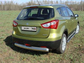 Защита заднего бампера (овальная) ТСС (нержавейка d75х42 мм) Suzuki SX4 ( JYB, JYA,  JAB, JYA) (2013-2021) хэтчбэк дорестайлинг, хэтчбэк рестайлинг