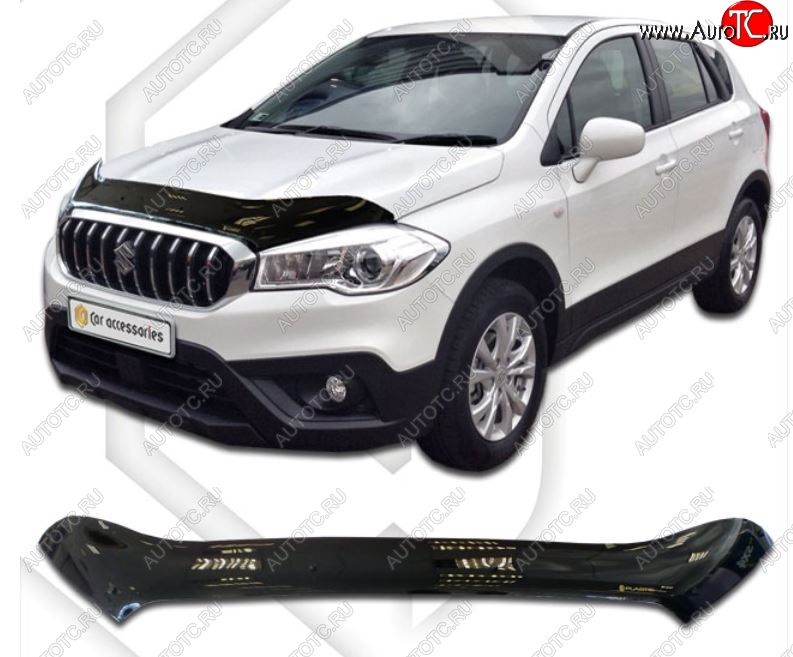 2 199 р. Дефлектор капота CA-Plastiс  Suzuki SX4  JAB, JYA (2016-2021) хэтчбэк рестайлинг (Classic черный, Без надписи)  с доставкой в г. Майкоп