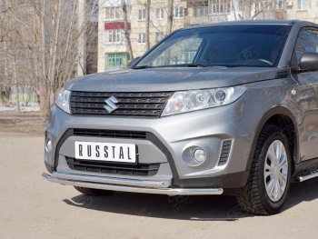 16 949 р. Защита переднего бампера (2 трубыØ42 мм, нержавейка) SLITKOFF Suzuki Vitara LY дорестайлинг (2015-2019)  с доставкой в г. Майкоп. Увеличить фотографию 2