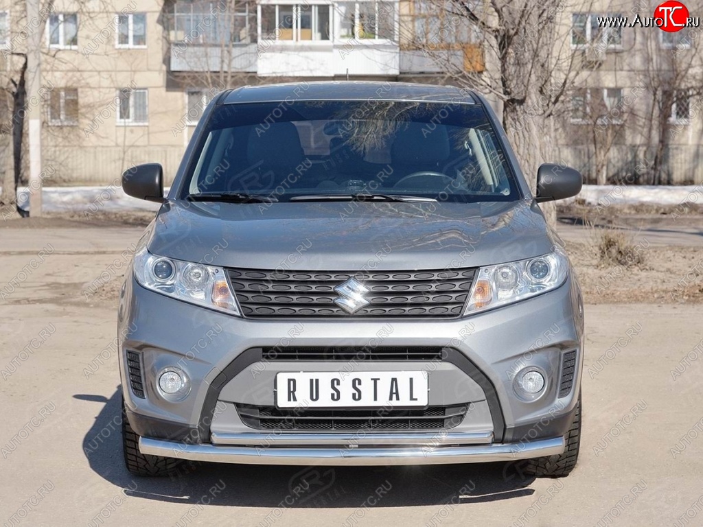 17 699 р. Защита переднего бампера (2 трубы Ø63 и 42 мм, нержавейка) SLITKOFF Suzuki Vitara LY дорестайлинг (2015-2019)  с доставкой в г. Майкоп