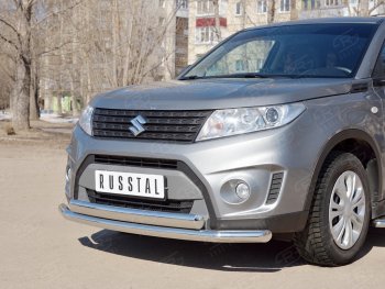 14 599 р. Защита переднего бампера (2 трубы Ø63 и 75х42 мм, нержавейка) Russtal Suzuki Vitara LY дорестайлинг (2015-2019)  с доставкой в г. Майкоп. Увеличить фотографию 2