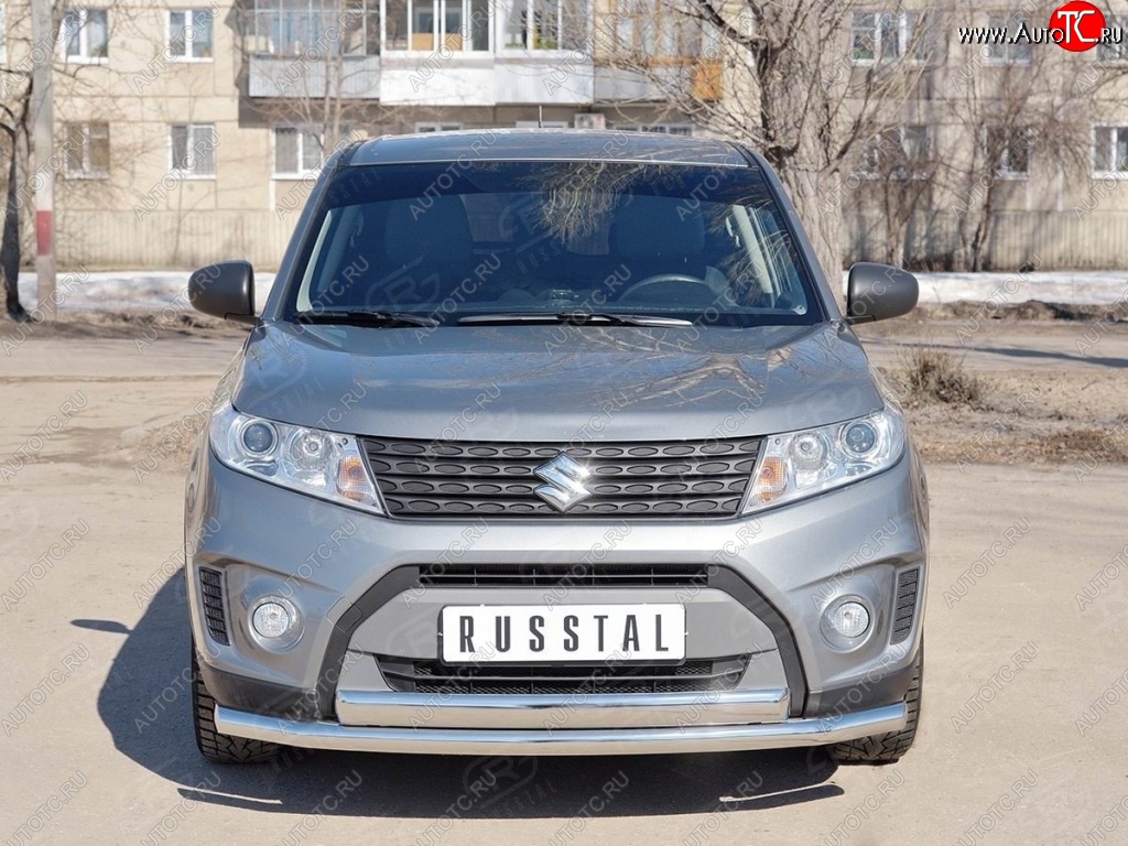14 599 р. Защита переднего бампера (2 трубы Ø63 и 75х42 мм, нержавейка) Russtal Suzuki Vitara LY дорестайлинг (2015-2019)  с доставкой в г. Майкоп
