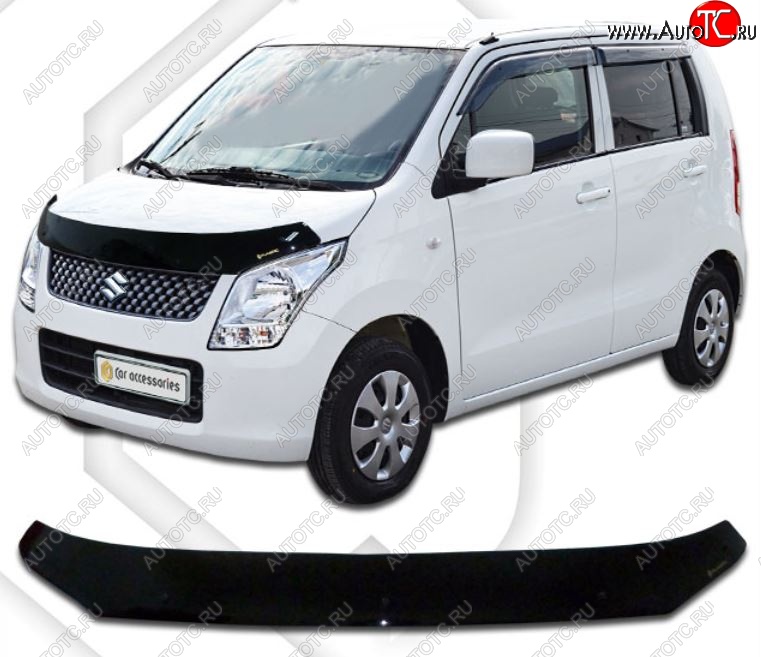 1 899 р. Дефлектор капота CA-Plastiс Suzuki Wagon R MH23S (2008-2012) (серия Classic черный, Без надписи)  с доставкой в г. Майкоп