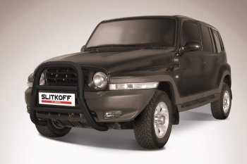 Защита переднего бампера Slitkoff (высокая, d57 мм) ТАГАЗ Tager  5d (2008-2012) (Сталь с полимерным покрытием. Цвет: чёрный)