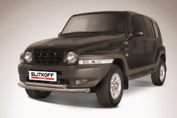 Защита переднего бампера Slitkoff (двойная, d76/57 мм) ТАГАЗ Tager  5d (2008-2012)