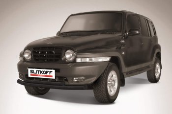 Защита переднего бампера Slitkoff (низкая, d57 мм) ТАГАЗ Tager  5d (2008-2012) (Сталь с полимерным покрытием. Цвет: чёрный)