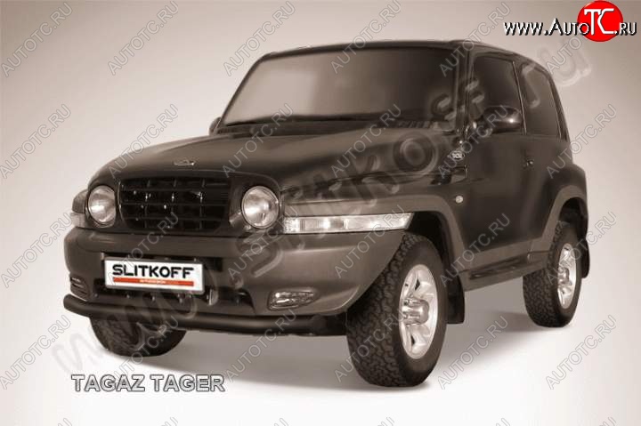8 849 р. защита переднего бампера Slitkoff  ТАГАЗ Tager  3d (2008-2012) (Цвет: серебристый)  с доставкой в г. Майкоп