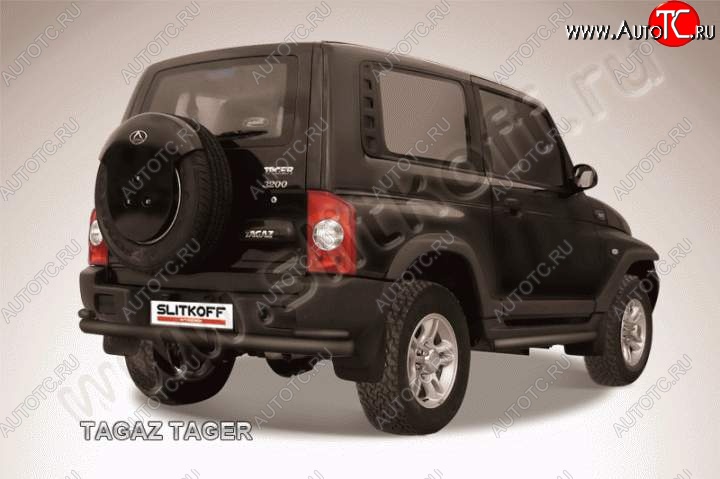 10 699 р. Защита задняя Slitkoff  ТАГАЗ Tager  3d (2008-2012) (Цвет: серебристый)  с доставкой в г. Майкоп