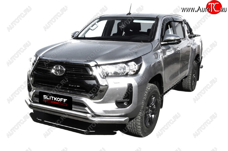 22 699 р. Защита переднего бампера Slitkoff (Ø 76+Ø 57, двойная).  Toyota Hilux  AN120 (2017-2020) 1-ый рестайлинг (Нержавеющая сталь)  с доставкой в г. Майкоп