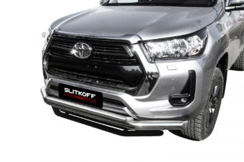 22 699 р. Защита переднего бампера Slitkoff (Ø 76+Ø 57, двойная).  Toyota Hilux  AN120 (2017-2020) 1-ый рестайлинг (Нержавеющая сталь)  с доставкой в г. Майкоп. Увеличить фотографию 3