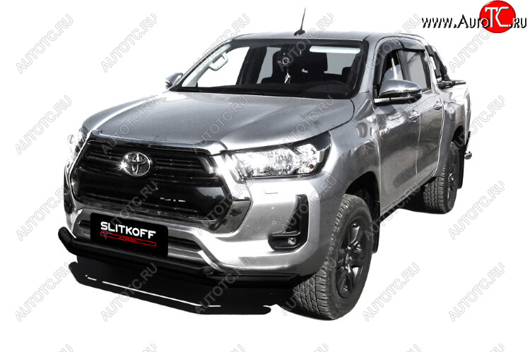 15 899 р. Защита переднего бампера Slitkoff (Ø 76+Ø 57 мм, двойная).  Toyota Hilux  AN120 (2017-2020) 1-ый рестайлинг (Сталь с полимерным покрытием. Цвет: черный)  с доставкой в г. Майкоп