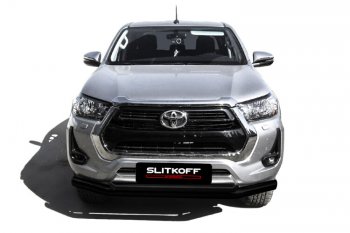 15 899 р. Защита переднего бампера Slitkoff (Ø 76+Ø 57 мм, двойная).  Toyota Hilux  AN120 (2017-2020) 1-ый рестайлинг (Сталь с полимерным покрытием. Цвет: черный)  с доставкой в г. Майкоп. Увеличить фотографию 2